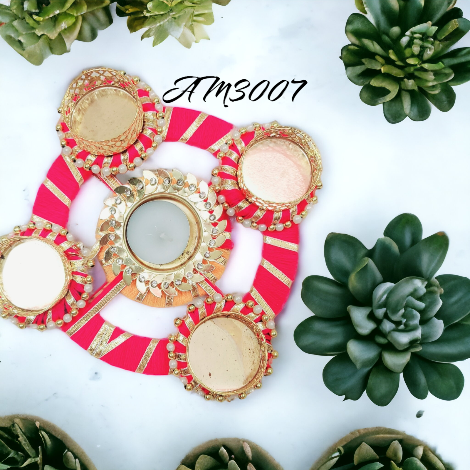 ROUND PINK LIGHT HOLDER WITHOUT CANDLE